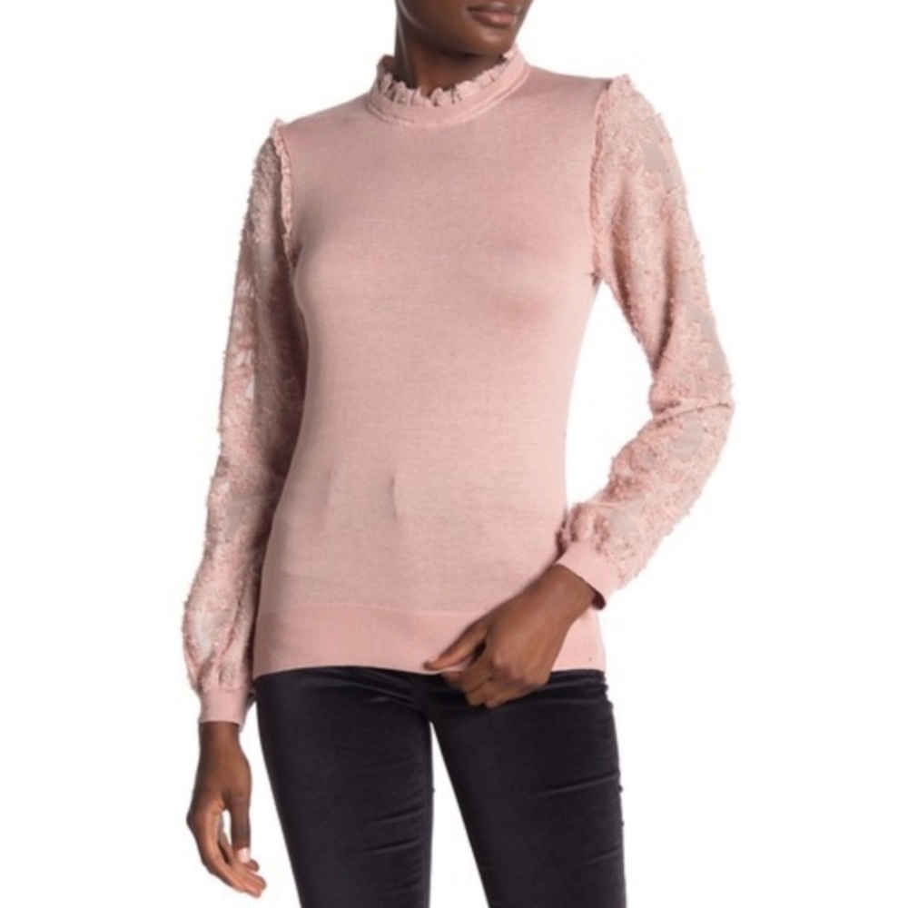 14th & Union Mock Neck Mixed Media Sweater Size Large